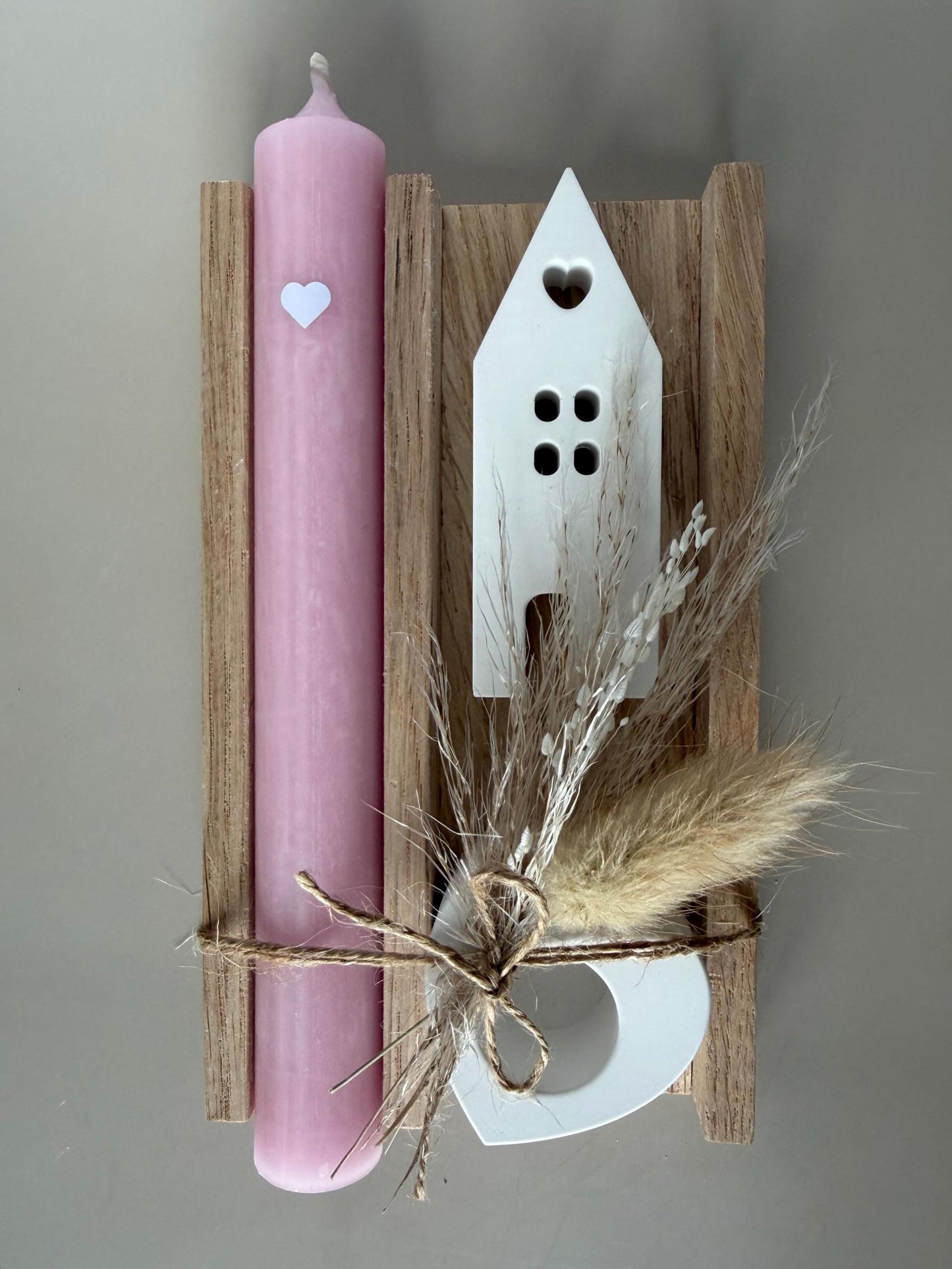 Dankeschön Geschenk Set - Handgemacht aus Eichenholz, Kerze und Trockenblumen – Perfektes Geschenk für Freundin, Kollegen und Familie