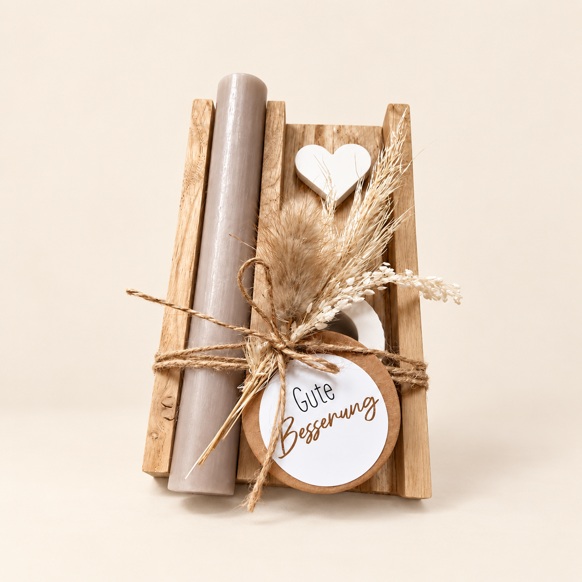 Gute-Besserung-Geschenk mit Kerze und Trockenblumen