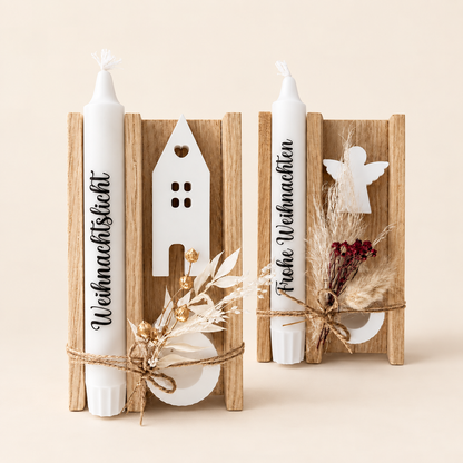 Kleines Weihnachtsgeschenk mit Kerze und Trockenblumen