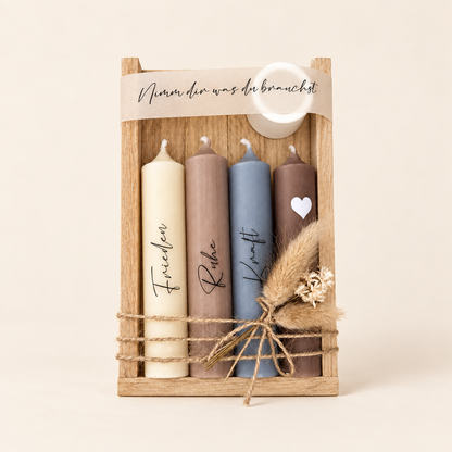 Kleine-Auszeit-Kerzenset mit 4 Kerzen: Frieden, Ruhe & Kraft
