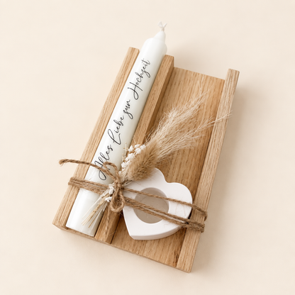Hochzeitsgeschenk mit Kerze, Eichenholz & Trockenblumen