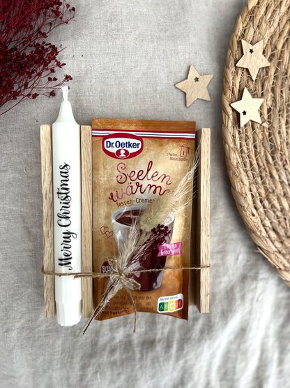 Weihnachts-Geschenkset mit Kerze Merry Christmas und Tassen-Creme