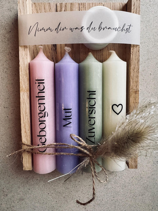 kleines Kerzengeschenkset „Nimm dir was du Brauchst“ Geschenk Kerzen Trauer Anteilnahme Motivation Mut Kraft Trost Geschenkidee