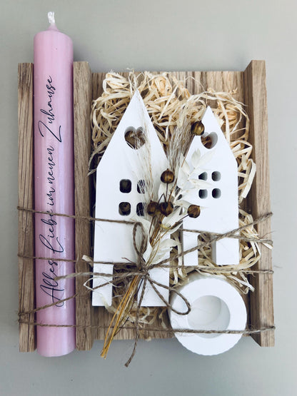 Geschenkset Einzug Umzug Einzugsgeschenk Mitbringsel Häuser Einweihung Trockenblumen Dekoration Zuhause Haus Familie Freunde Geschenkidee