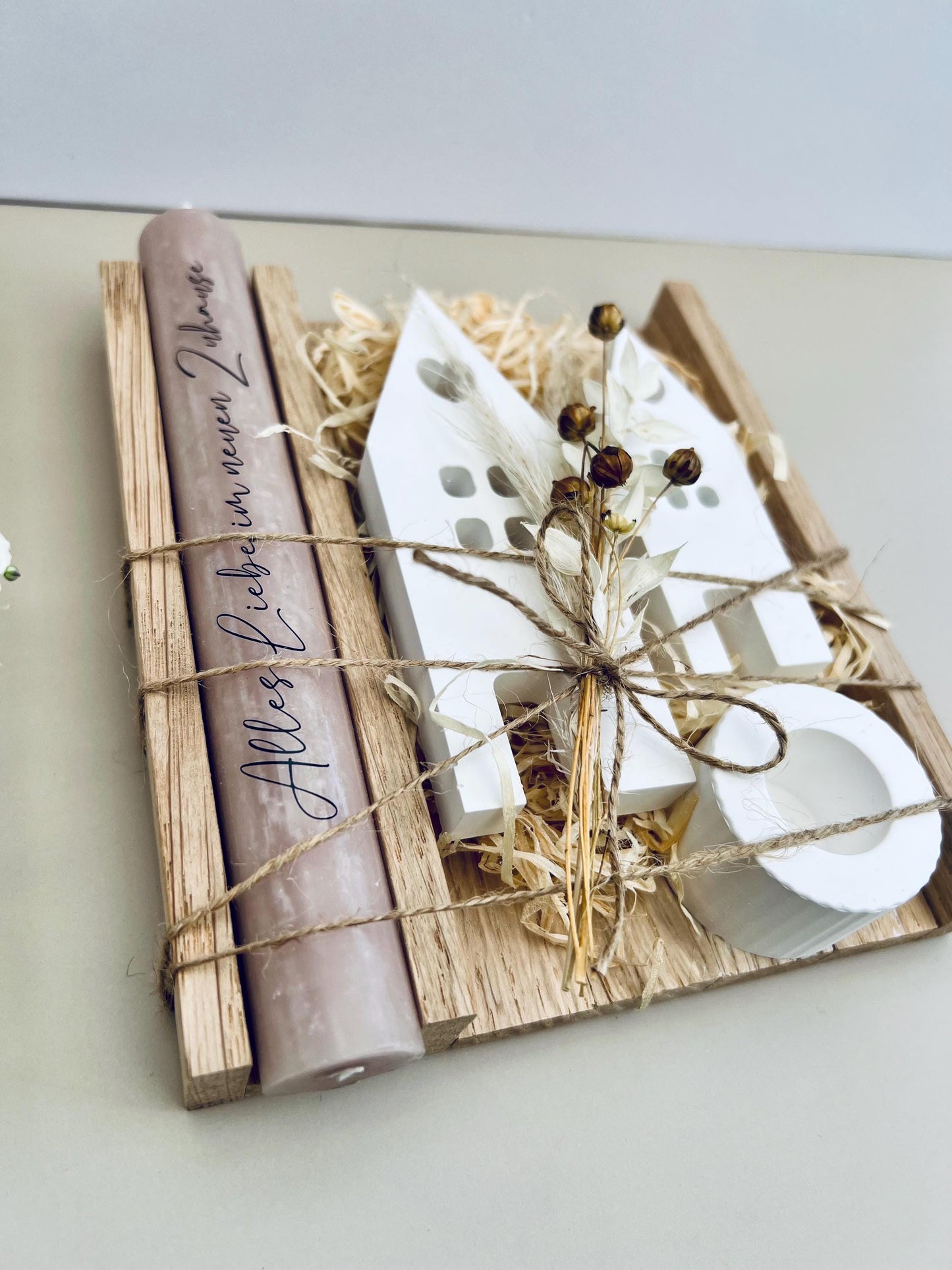 Geschenkset Einzug Umzug Einzugsgeschenk Mitbringsel Häuser Einweihung Trockenblumen Dekoration Zuhause Haus Familie Freunde Geschenkidee