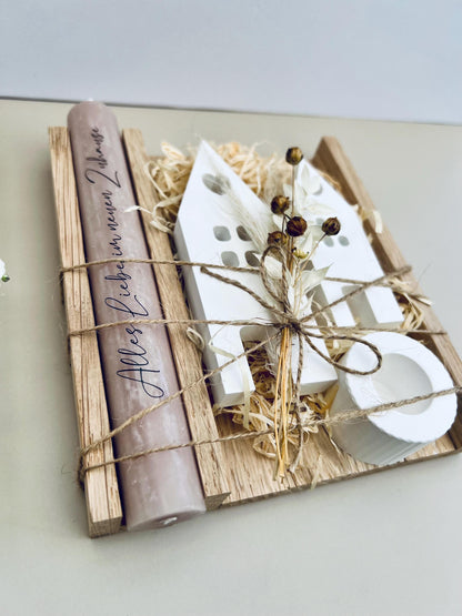 Geschenkset Einzug Umzug Einzugsgeschenk Mitbringsel Häuser Einweihung Trockenblumen Dekoration Zuhause Haus Familie Freunde Geschenkidee