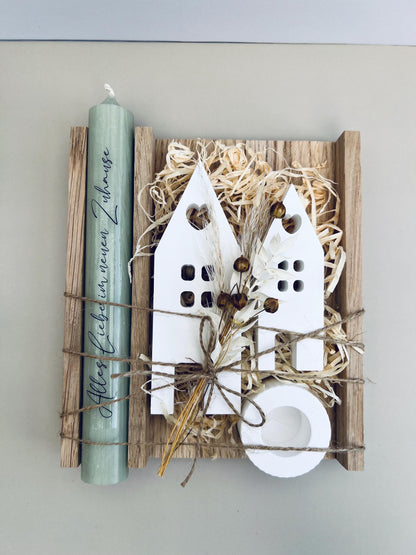 Geschenkset Einzug Umzug Einzugsgeschenk Mitbringsel Häuser Einweihung Trockenblumen Dekoration Zuhause Haus Familie Freunde Geschenkidee