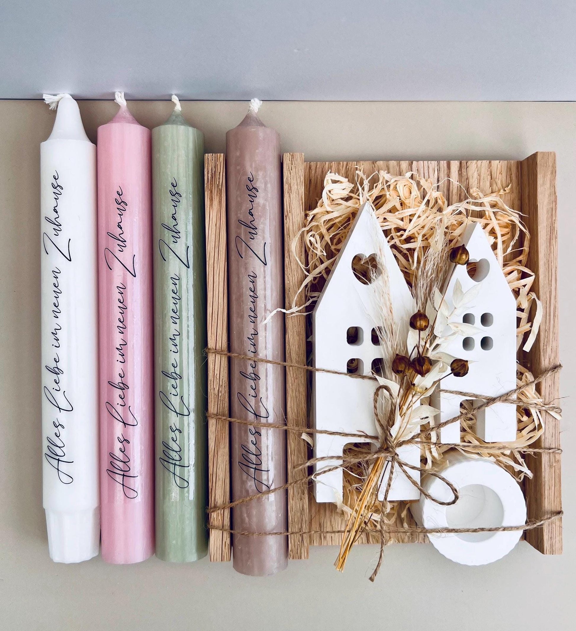 Geschenkset Einzug Umzug Einzugsgeschenk Mitbringsel Häuser Einweihung Trockenblumen Dekoration Zuhause Haus Familie Freunde Geschenkidee