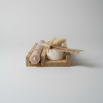 Dankeschön Geschenk Set - Handgemacht aus Eichenholz, Kerze und Trockenblumen – Perfektes Geschenk für Freundin, Kollegen und Familie