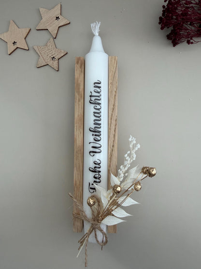 Kleines Wichtelgeschenk mit Kerze Frohe Weihnachten und Trockenblumen