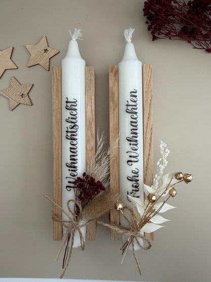 Zwei Wichtelgeschenke mit Weihnachtssprüchen und Trockenblumen