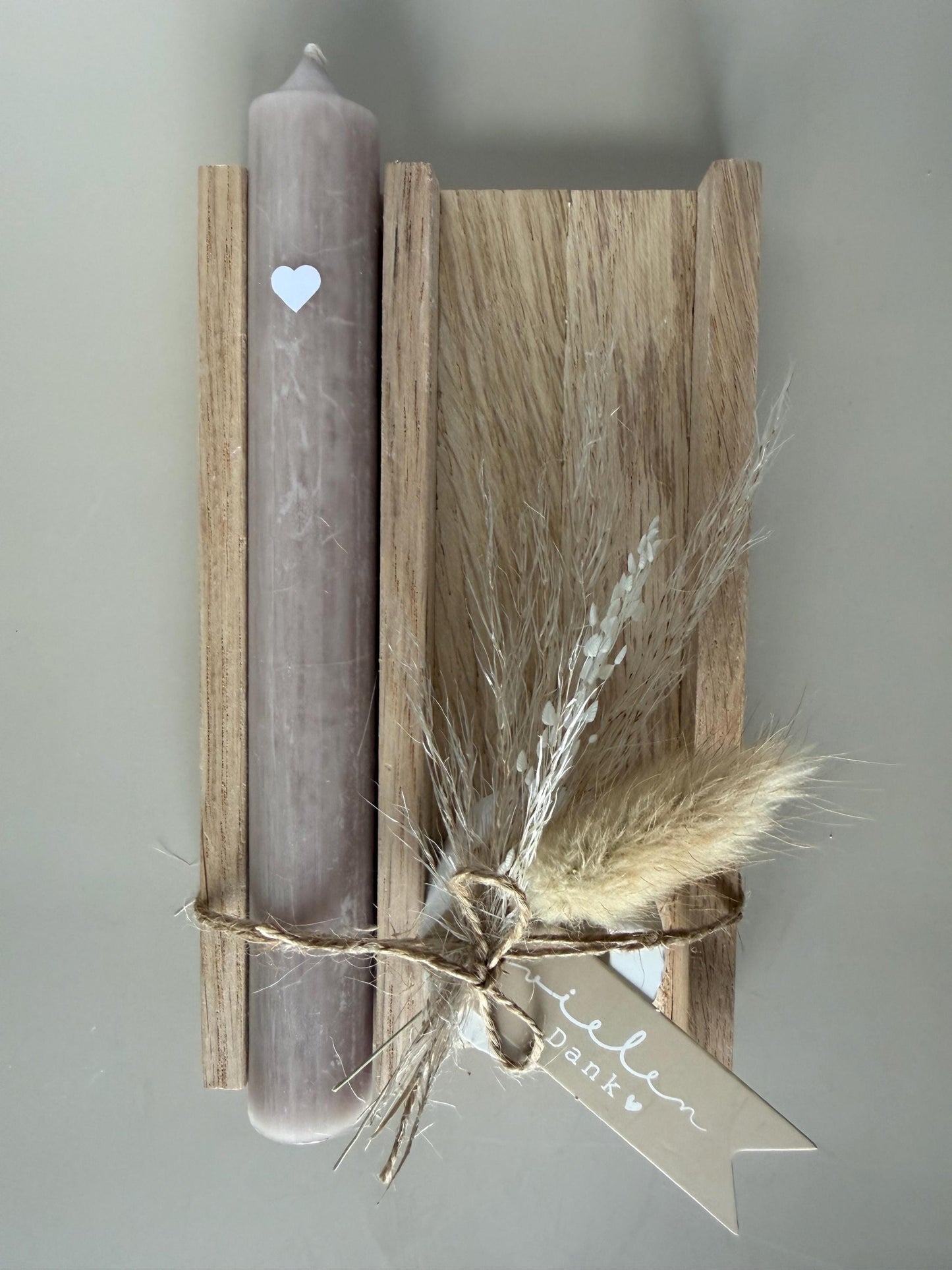 Dankeschön Geschenk Set - Handgemacht aus Eichenholz, Kerze und Trockenblumen – Perfektes Geschenk für Freundin, Kollegen und Familie