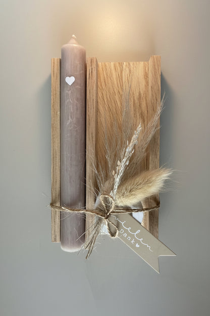 Dankeschön Geschenk Set - Handgemacht aus Eichenholz, Kerze und Trockenblumen – Perfektes Geschenk für Freundin, Kollegen und Familie