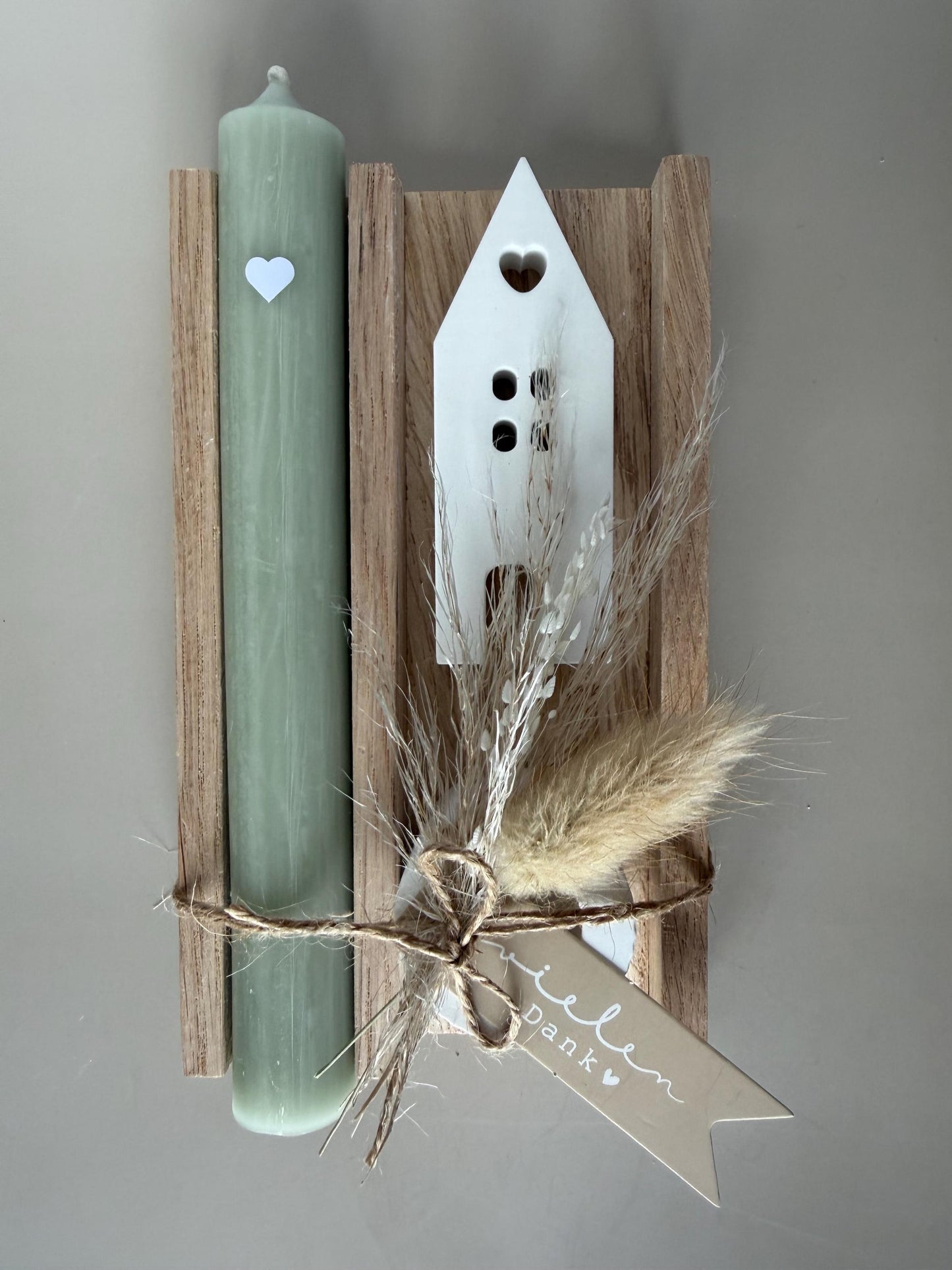 Dankeschön Geschenk Set - Handgemacht aus Eichenholz, Kerze und Trockenblumen – Perfektes Geschenk für Freundin, Kollegen und Familie