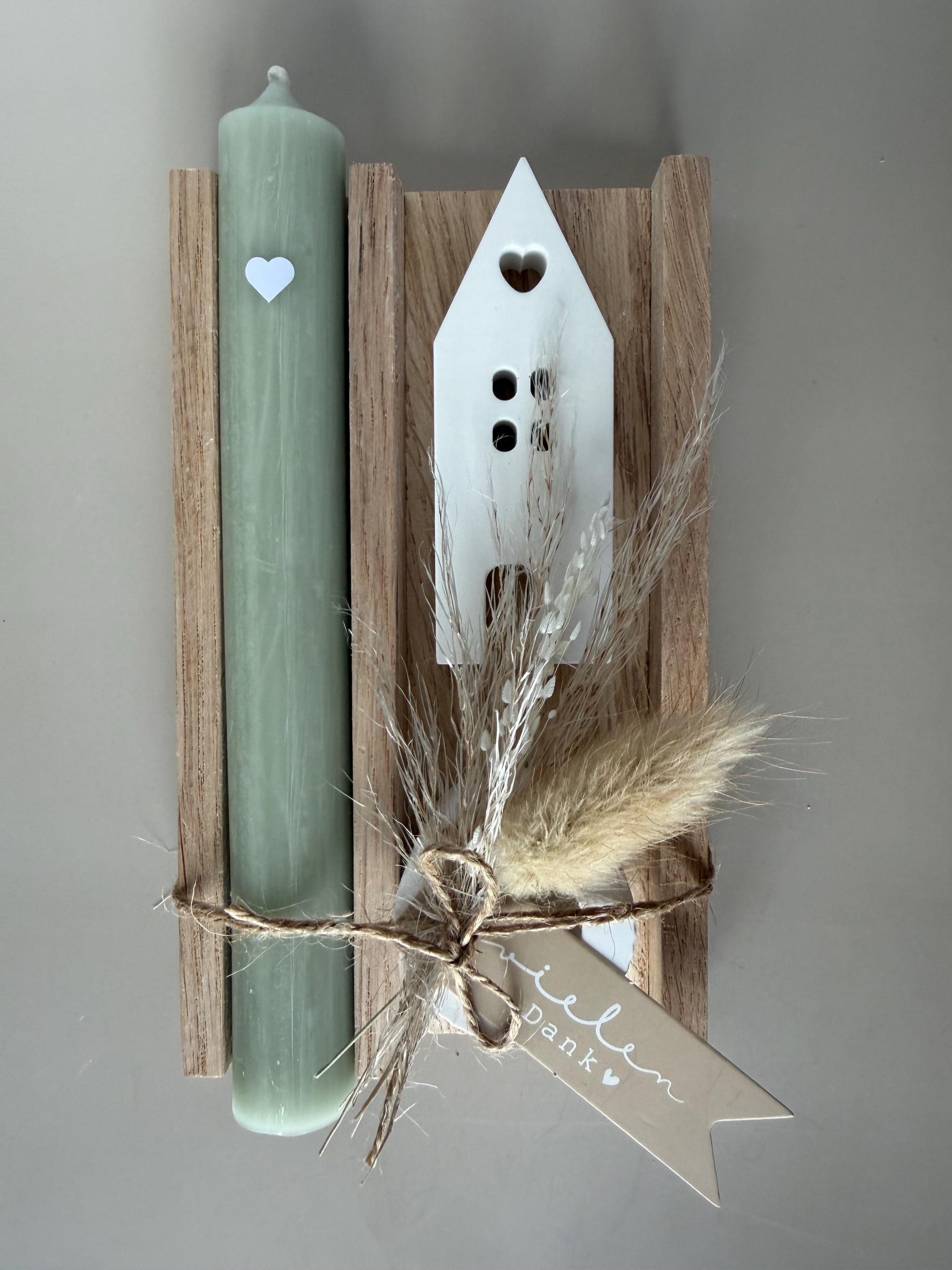 Dankeschön Geschenk Set - Handgemacht aus Eichenholz, Kerze und Trockenblumen – Perfektes Geschenk für Freundin, Kollegen und Familie