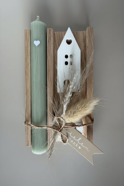 Dankeschön Geschenk Set - Handgemacht aus Eichenholz, Kerze und Trockenblumen – Perfektes Geschenk für Freundin, Kollegen und Familie