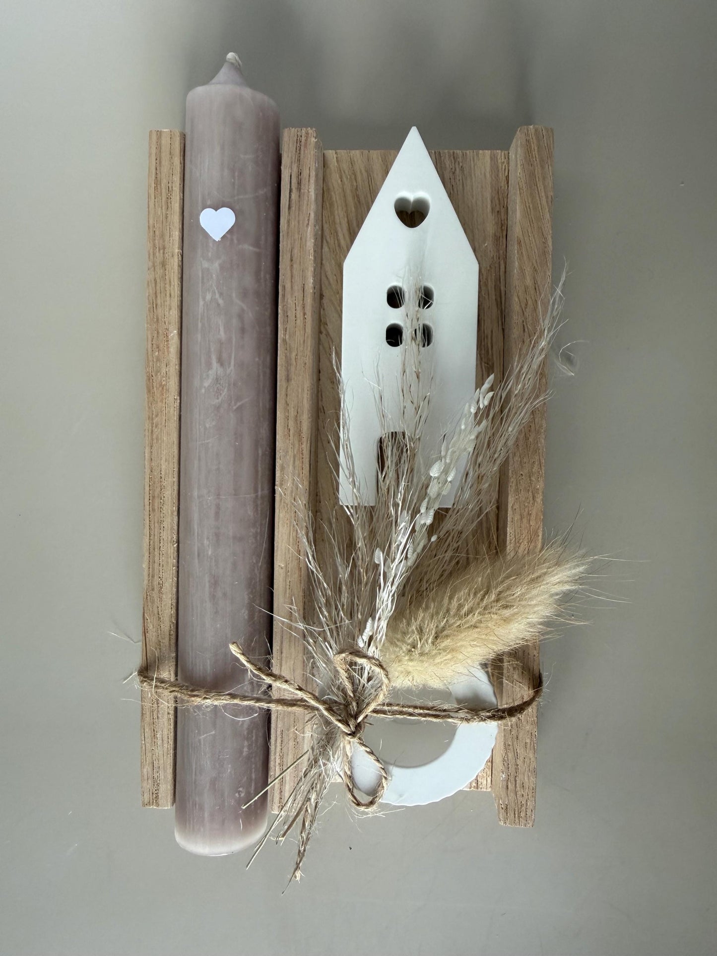 Dankeschön Geschenk Set - Handgemacht aus Eichenholz, Kerze und Trockenblumen – Perfektes Geschenk für Freundin, Kollegen und Familie