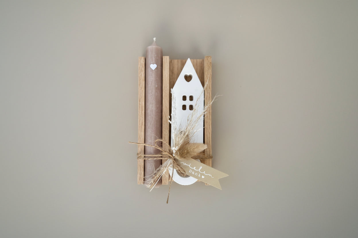 Dankeschön Geschenk Set - Handgemacht aus Eichenholz, Kerze und Trockenblumen – Perfektes Geschenk für Freundin, Kollegen und Familie