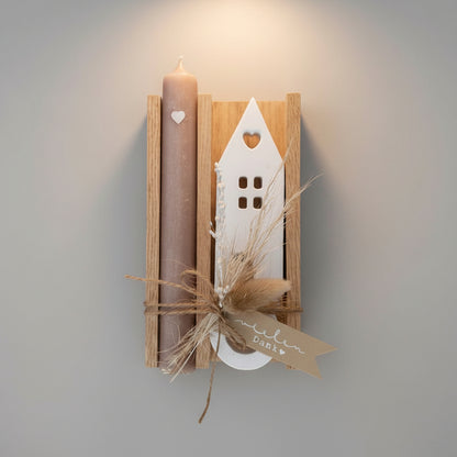 Dankeschön Geschenk Set - Handgemacht aus Eichenholz, Kerze und Trockenblumen – Perfektes Geschenk für Freundin, Kollegen und Familie