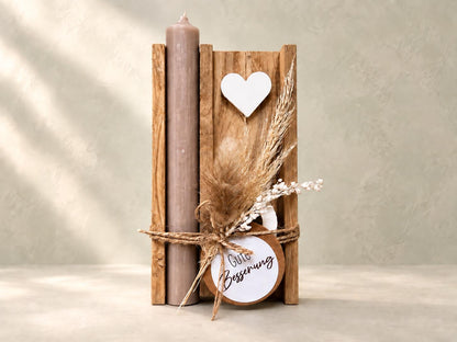 Gute-Besserung-Geschenk mit taupefarbener Kerze und Anhänger