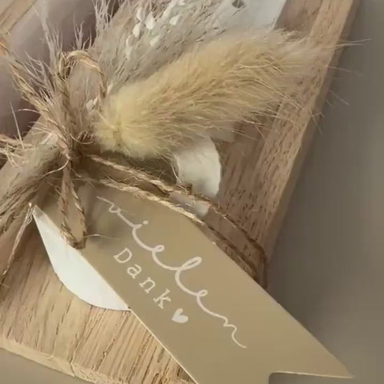 Dankeschön Geschenk Set - Handgemacht aus Eichenholz, Kerze und Trockenblumen – Perfektes Geschenk für Freundin, Kollegen und Familie