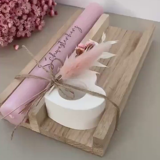 Kerze mit Herz – Handgemachtes Kerzengeschenk aus Holz mit Trockenblumen – Geschenkidee für Geburtstag, Hochzeit, Valentinstag & mehr