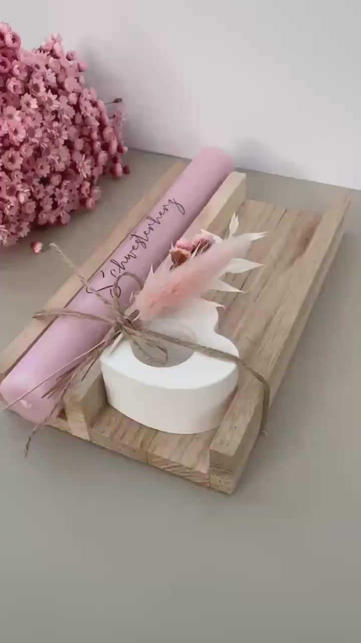 Kerze mit Herz – Handgemachtes Kerzengeschenk aus Holz mit Trockenblumen – Geschenkidee für Geburtstag, Hochzeit, Valentinstag & mehr
